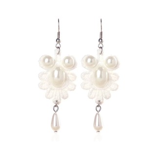 TANITTgems Vintage White Pearl French Lace Bridal Earrings#251