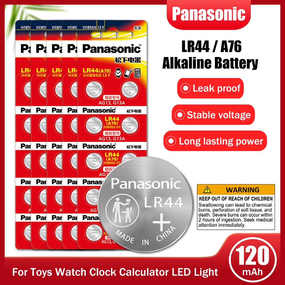50PCS Panasonic LR44 A76 AG13 LR1154 SR1154 SR44 SR44SW 1.5V Alkaline Battery For Clock Remote Contr