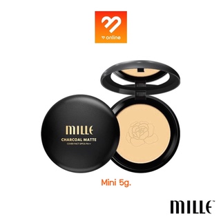 มินิแป้งชาร์โคล 5g. MILLE Mini Charcoal Matte Cover Pact SPF25 PA++ แป้งพัฟผสมรองพื้น ชาโคล ตลับดำ กันน้ำ กันเหงื่อ