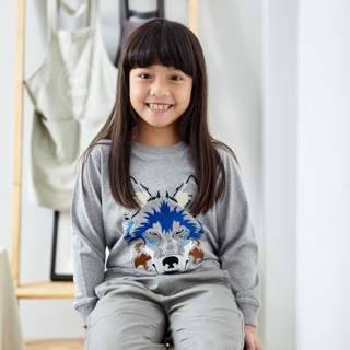 Kid Sweater เสื้อแขนยาวเด็ก งานปัก ลายหมาป่า ผ้านิ่ม COTTON100%