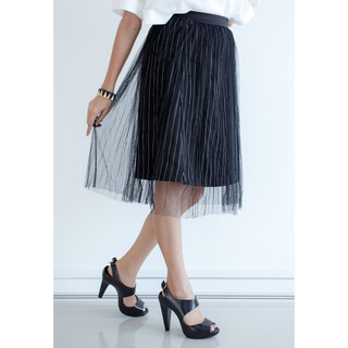 Mirror Dresss Stripline Net Layered Skirt