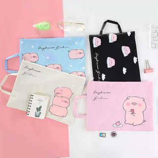 กระเป๋าผ้าหมูน้อย ขนาด A4 พร้อมส่ง