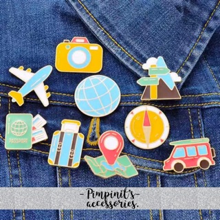 🇹🇭 พร้อมส่ง : ✈️🚌📷 เข็มกลัดเซ็ทนักเดินทาง,เครื่องบินและพาสสปอร์ต | Traveler, Airplane &amp; Passport Enamel Brooch Pin Set.