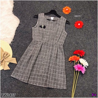 SS0407 dress เดรสแขนกุดลายสก็อต
