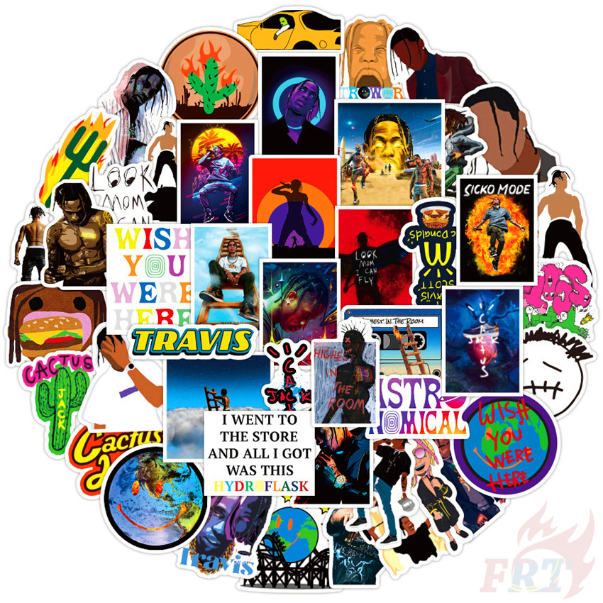 50ชิ้น/เซ็ต สติ๊กเกอร์ Travis Scott HipHop Rapper Singer DIY แฟชั่นสติกเกอร์ Doodle กันน้ํา