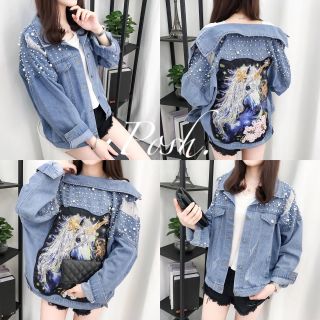 Jean Jacket เสื้อคลุมยีนส์ปักมุก ลายม้ายูนิคอน