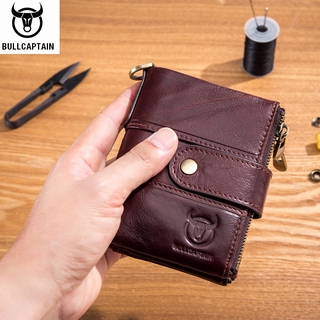 กระเป๋าสตางค์ใบสั้น  กระเป๋าตังค์ผู้ชาย หนังแท้ BULLCAPTAIN 08 Genuine Leather Mens Wallet Coin Purse Compact Mini Card Holder Rfid Blocking Wallets Chain Combination Wallets