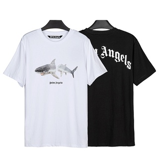 เสื้อยืดโอเวอร์ไซส์Palm Angels Shark print Couples Fashion Cotton T-Shirts Cal Sporty Short Sleeve T-Shirts UnisexS-3XL