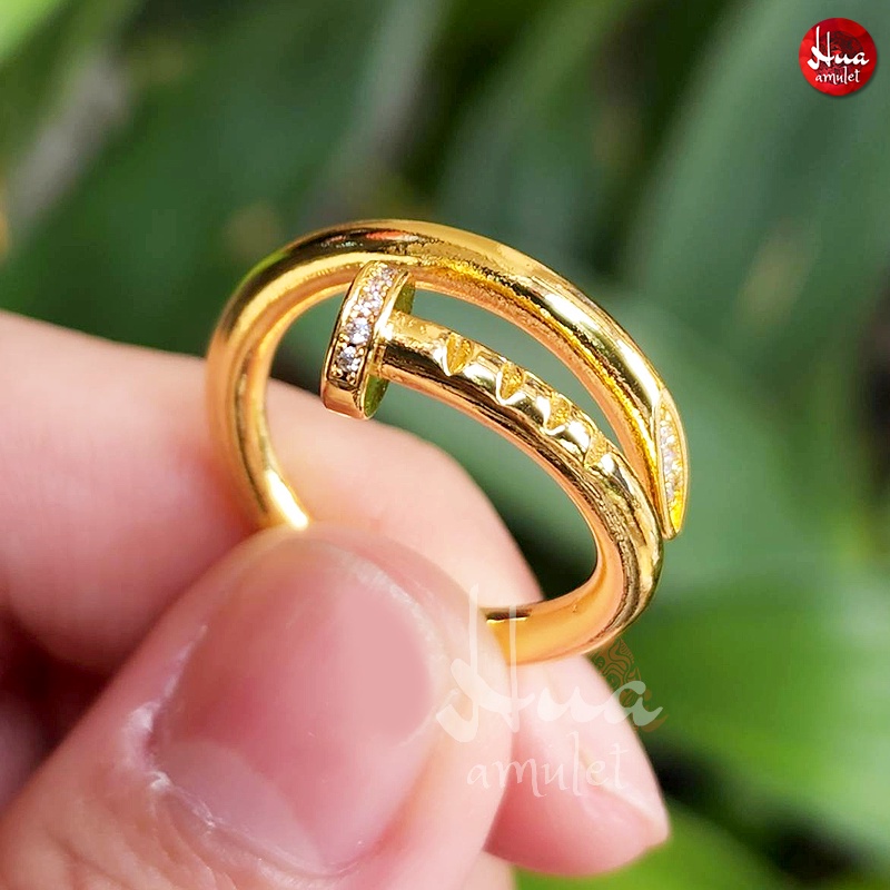 F3 แหวนทอง ตะปูทอง คาเทียร์ ประดับเพชร ใส่สวย ทองเหลืองแท้ ชุบเศษทองแท้ ทองไมครอน ไม่ลอก ไม่ดำ