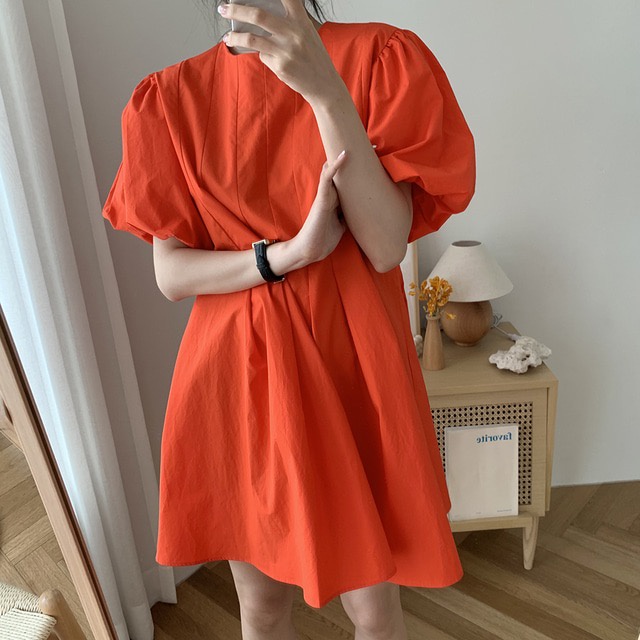พร้อมส่ง เดรสสั้น แขนตุ๊กตา แขนพอง เกาหลี น่ารักมาก