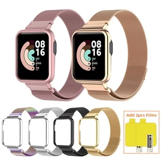 2in1 สร้อยข้อมือสายโลหะสําหรับ Xiaomi Watch Lite กรณี Protector Redmi นาฬิกา 5 / 5 eSIM 4 3 2 Lite แม่เหล็กสายรัดข้อมือ Mi นาฬิกา Lite 3 2 เข็มขัด