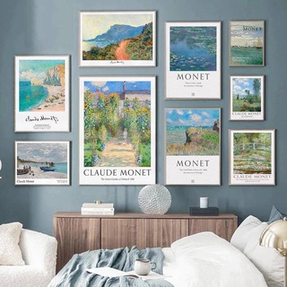 โปสเตอร์ผ้าใบ พิมพ์ลาย Monet สไตล์วินเทจ สําหรับตกแต่งผนังบ้าน สวน พิพิธภัณฑ์นามธรรม