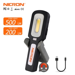 Nicron COB ไฟฉาย LED 2 in 1 WL83 Type-c ชาร์จซ้ําได้ 500 ลูเมน ไฟสปอตไลท์ และฟลูตไลท์ หมุนได้ สะดวก และปรับได้ ฐานแม่เหล็ก WL83