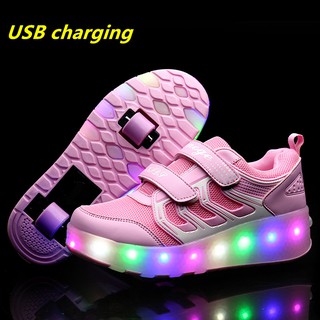 (28-40) การชาร์จ USB โรลเลอร์สเกตสไตล์ใหม่รองเท้าล้อไฟ LED สองล้อ