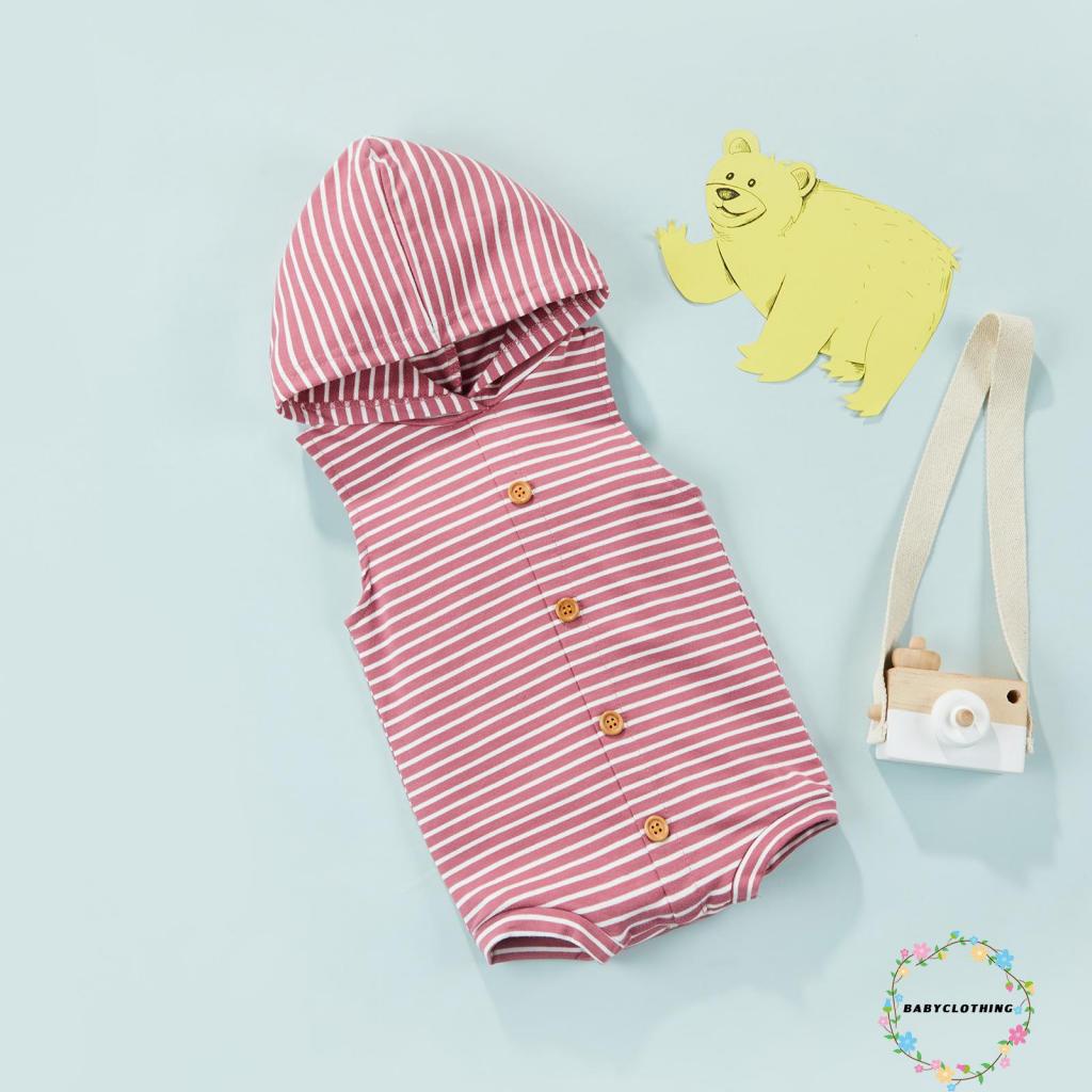 Babybabyclothing-ชุดรอมเปอร์ทารกแรกเกิด,ทารกเด็กวัยหัดเดินhooded Stripeพิมพ์เสื้อแขนกุดOne Piece
