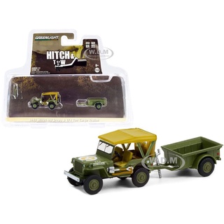 Jeep Willys MB  Army Green with Brown Top and 1/4 Ton Cargo Trailer Army Green "Hitch &amp; Tow" Series 22 1/64