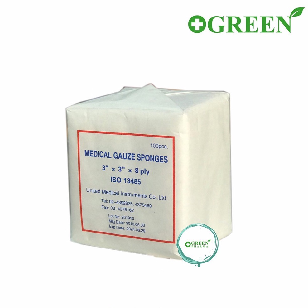 ผ้าก๊อส แผ่น Medical gauze spnges หนา 8 ชั้น 1 ห่อ บรรจุ 100 แผ่น