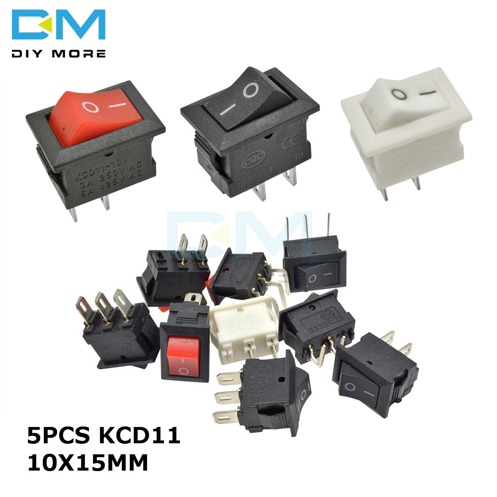5pcs KCD11 3A 250V 10*15 มม.2pin 3Pin ON-OFF 10X15 มม.เรือขนาดเล็ก Rocker สวิทช์ Snap-in สวิทช์สีแดง