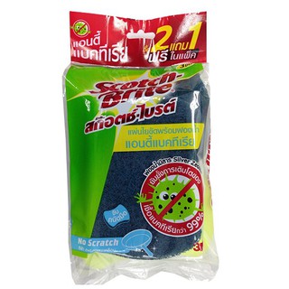 SCOTCH BRITE แผ่นใยขัดพร้อมฟองน้ำ (แพ็ค 2 แถม1)  สีน้ำเงิน SCOTCH BRITE Felt Pad with Sponge (Pack of 2, Free 1) Blue