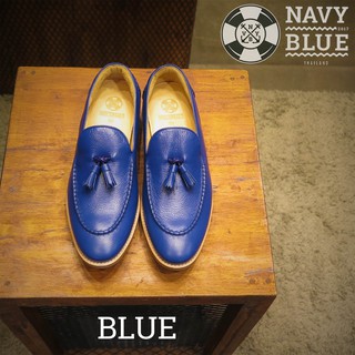 (Blue) รองเท้าหนังวัวแท้ งานแฮนเมดพรีเมี่ยมของคนไทย แบรนด์ Navyblue Thailand โลฟเฟอร์ ซับในหนังแท้ นุ่มสบาย