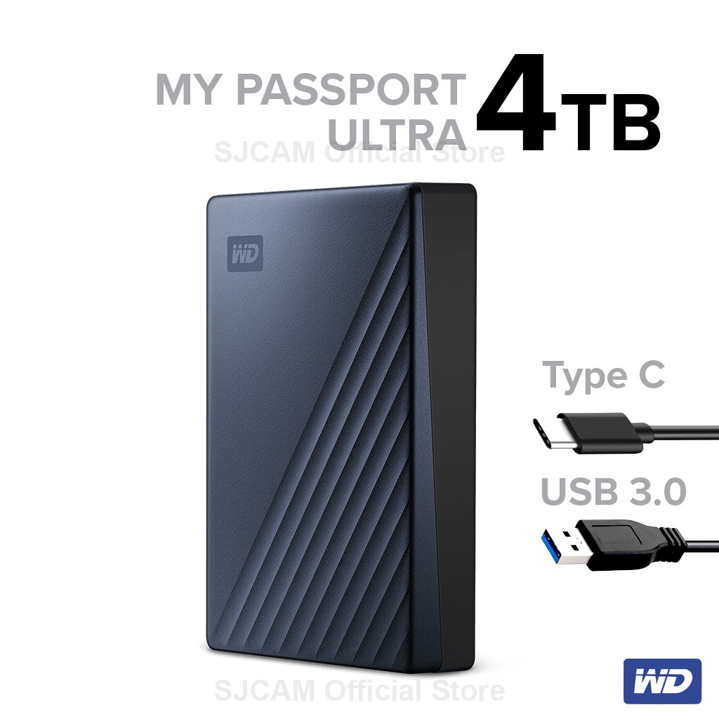 WD External Harddisk 4TB ฮาร์ดดิสก์แบบพกพา My Passport Ultra,Type-C,USB3 HDD 2.5(WDBFTM0040BBL-WESN)