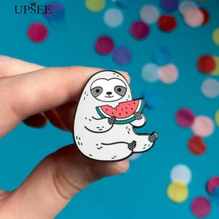 🦋UPSEE  Lovely Sloth Eating Watermelon Enamel Lapel Badge Brooch Pin