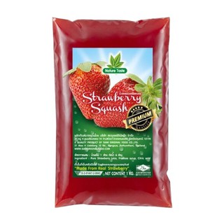 เนเจอร์เทส น้ำสตรอเบอร์รี่แบบถุง น้ำสตรอเบอร์รี่เข้มข้น 40% ขนาด 1 กก. (Strawberry squash Nature taste)