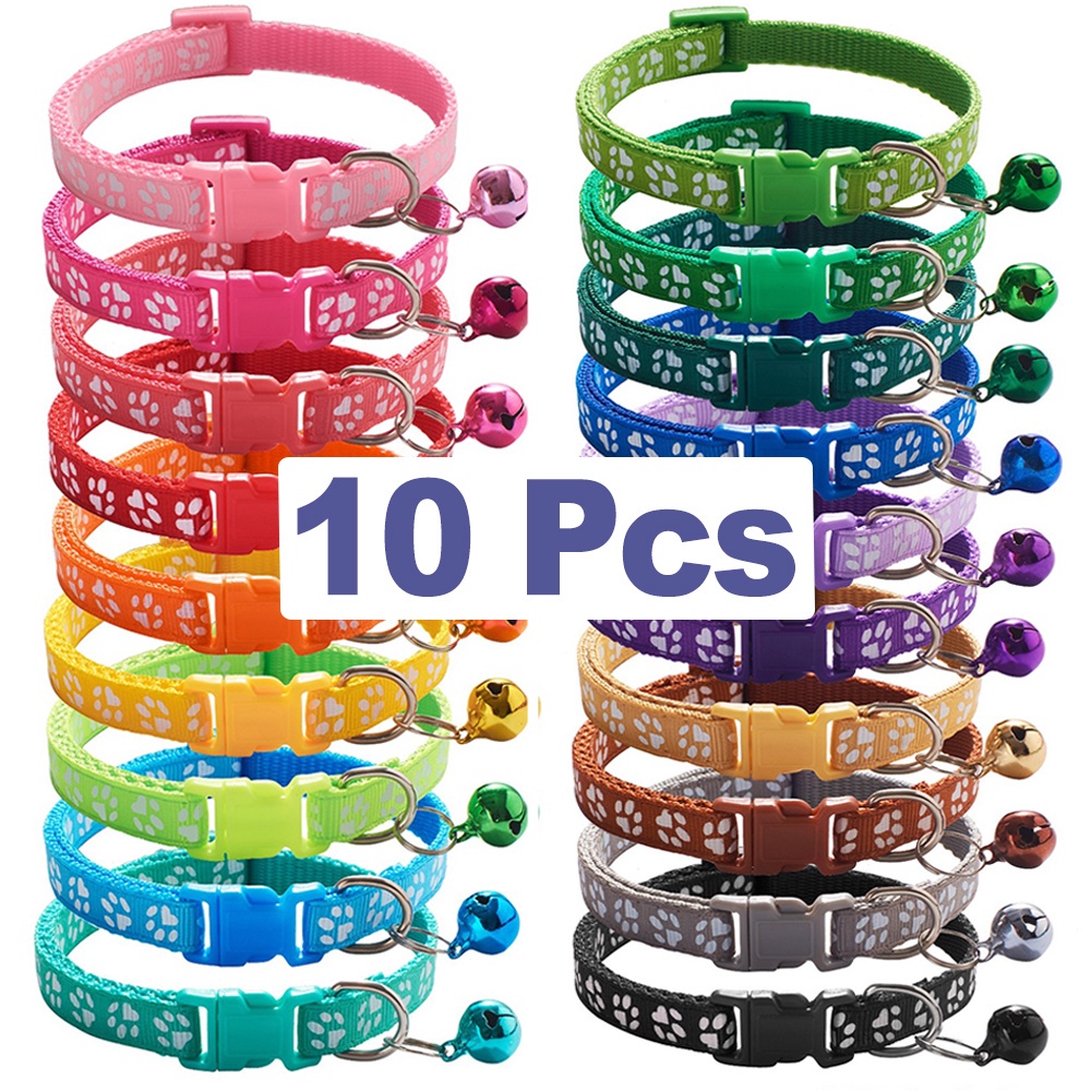 10Pcs ขายส่งปลอกคอสุนัข กระดิ่งคอ สำหรับแมวที่ละเอียดอ่อนความปลอดภัย ไนลอน ปลอกคอสุนัขสายคล้องคอแฟชั่นปรับ ปลอกคอสุนัขแมวสัตว์เลี้ยง