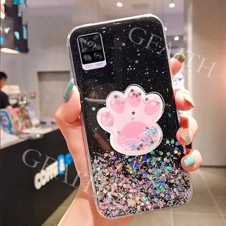 เคส VIVO V20 Pro 2020 /Vivo V20 New Casing Soft Case Transparent Bling Cover With Cat Claw Bracket Stand Holder Case