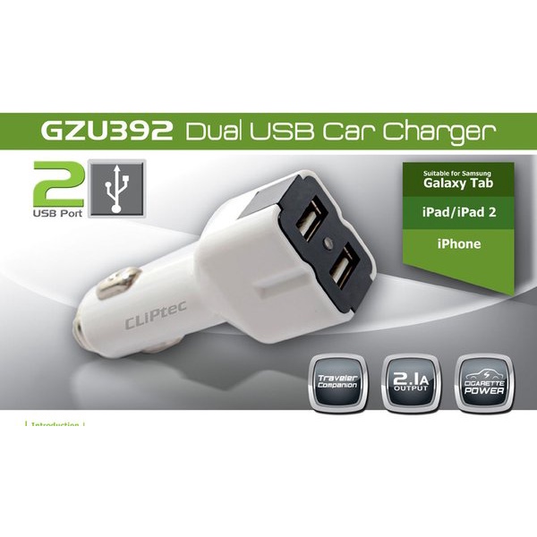 Cliptec Dual USB Car Charger GZU392