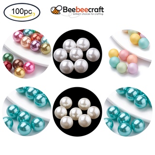 Beebeecraft ลูกปัดไข่มุกเทียม พลาสติก ทรงกลม เป็นมิตรกับสิ่งแวดล้อม เกรด A สีขาว คละสี 4 มม. 8 มม. สําหรับทําเครื่องประดับ 100 ชิ้น