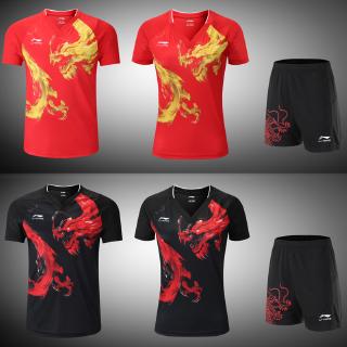 2020 ฤดูร้อนใหม่ Li Ning ผู้ชายและผู้หญิงฝึกการแข่งขันแขนสั้นเทนนิสแบดมินตันสวมเสื้อยืดกีฬากางเกงขาสั้นชุดสูท