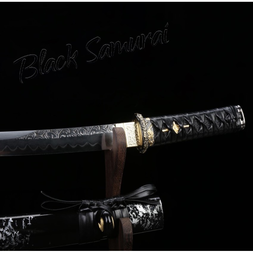 Black Samurai ดาบคาตานะ ดาบซามูไร T10 Kodashi 51cm ฮามอนแท้ แต่งครบ ใบดาบสักลาย
