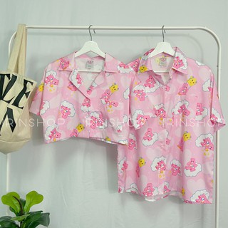 เสื้อเชิ้ตผ้าพิมพ์ลายแคร์แบร์ชมพู