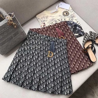 Dior Jacquard กระโปรงสั้น ผ้าขนสัตว์ จีบรอบ เอวสูง ทรงเอ สไตล์เกาหลี【จัดส่งรวดเร็ว】