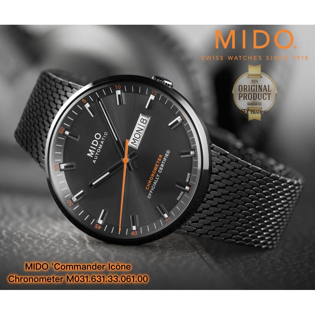 MIDO COMMANDER ICONE AUTOMATIC CHRONOMETER รุ่น M031.631.33.061.00 - Black PVD สายถัก สีดำ