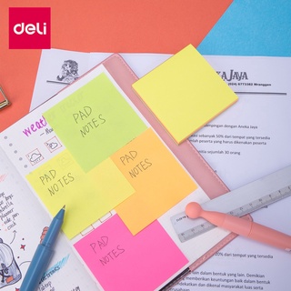 Deli แผ่นจดบันทึกที่มีสีสัน Office Post กระดาษโน้ต Memo Pad กระดาษ 4 สี * 25 แผ่น