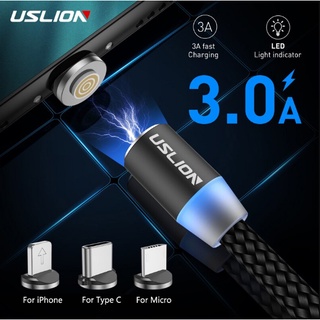 🛒USLION ⭐สายชาจร์USB 3 IN 1 360° หัวแบบแม่เหล็ก 3.A สายชาร์จ ซัมซุง สายชาจ สายชาร์จเร็ว สายชาตแบต สายชาจซัมซุง