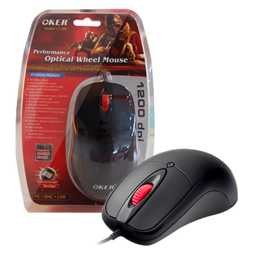 Oker Optical Mouse 1200 dpi USB - L7-300 Black #1001