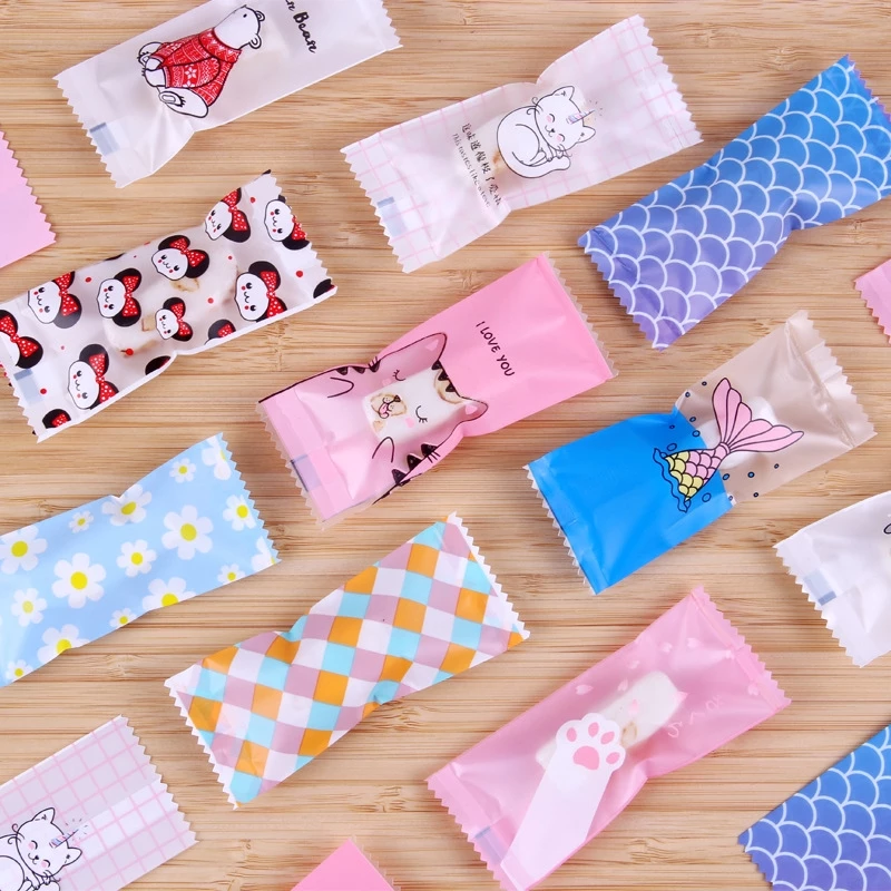 100 ชิ้น/ล็อตการ์ตูน DIY Handmade Nougat Candy ถุงบรรจุภัณฑ์นม Candy Taffy Wrapper แพคเกจอาหารกระเป๋ามินิ