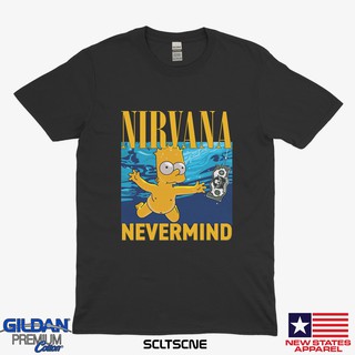 เสื้อยืดผ้าฝ้ายNirvana T-Shirt / Nevermind Nirvana Shirt / Nirvana Vintage T-Shirt / Nirvana The Simpsons Band T-Shirt A