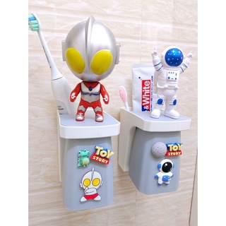 Childrens Ultraman magnetic mouthwash cup set creative punching-free toothbrush rack wall-mounted couple toothbrush cup