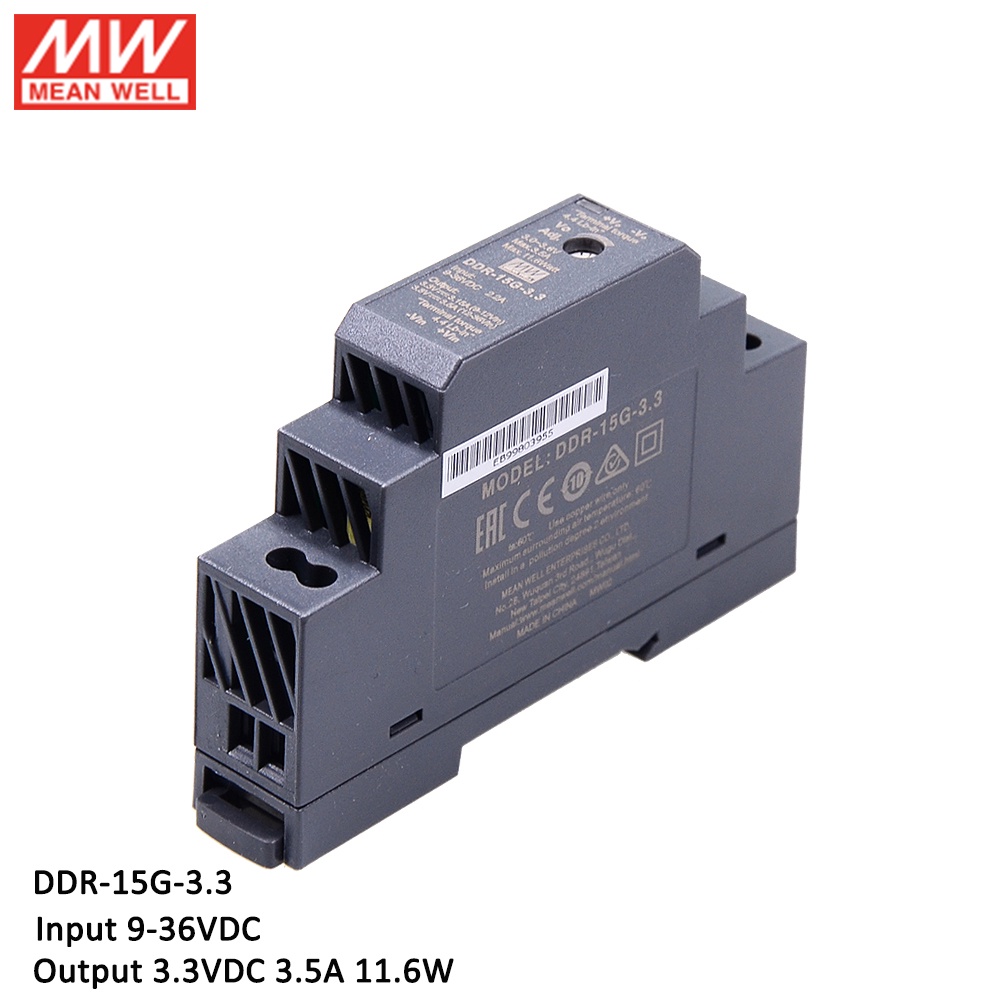 MEAN WELL DIN Rail DC-DC Converter DDR-15G-3.3 อินพุต 9-36V DC ถึง 3.3V DC 3.5A 11.6W Meanwell Power