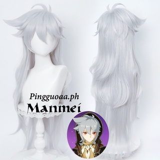 Manmei Genshin วิกผมคอสเพลย์ วิกผมสังเคราะห์ ทนความร้อน 100 ซม. สีเทา สีเงิน สําหรับปาร์ตี้ฮาโลวีน