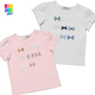 KiddeeCrew เสื้อแขนสั้น เสื้อเด็กผู้หญิง ปักพิมพ์โบว์ น่ารักๆๆ  มี2 สี เหมาะสำหรับอายุ 1-12 ปี