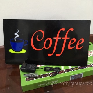 ป้ายไฟLED ป้ายไฟcoffee  ป้ายไฟสำเร็จรูป ป้ายไฟกาแฟ รุ่นกล่อง​เขียว​ ราคา398บาท