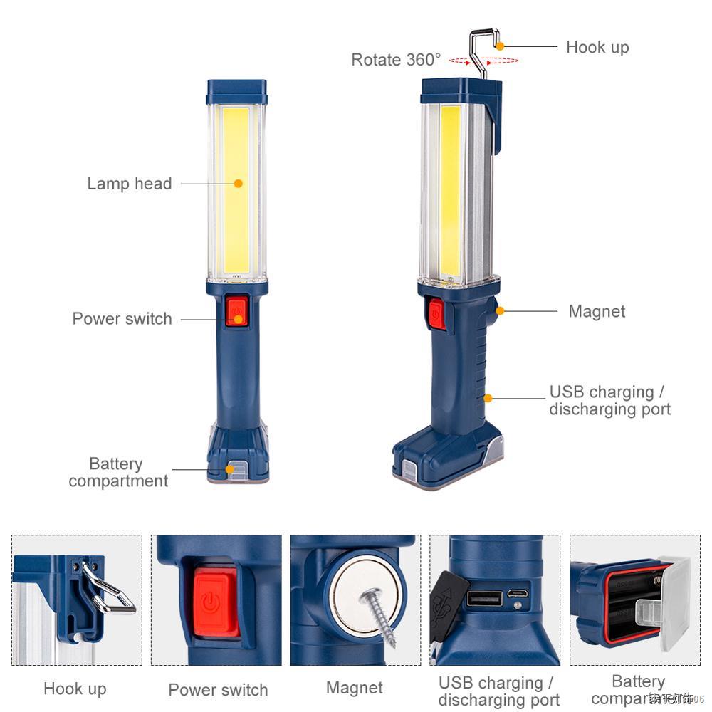LED COB Flashlight Torch USB Rechargeable LED Work Light Magnetic COB ...