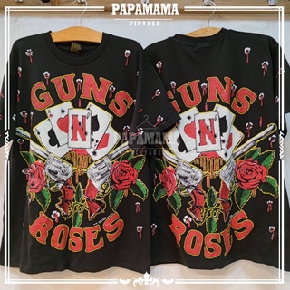 เสื้อยืดผ้าฝ้าย [ GUNS N ROSES ] 4Aces @1991 OVP All Over Print เสื้อวง เสื้อร๊อค เสื้อวินเทจ กันส์เอนโรสเซส papamama vi