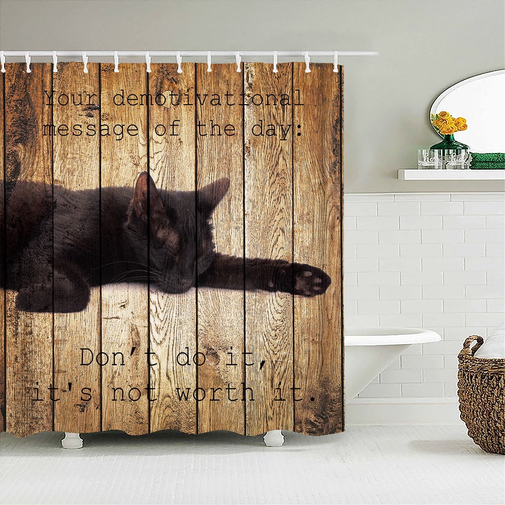Funny cat printed shower curtain washable curtain with hook bathroom