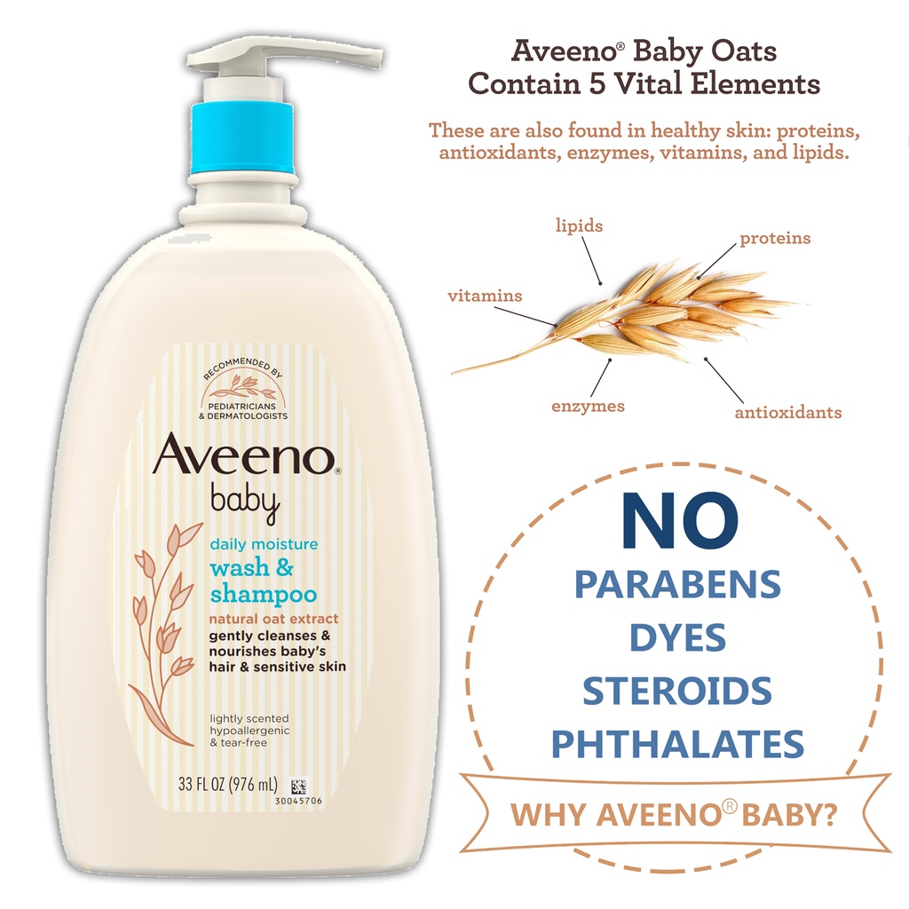 ของแท้🇺🇸 แพคคู่สุดคุ้ม สบู่อาบน้ำ และแชมพู สำหรับทารก Aveeno Baby Daily Moisture Wash & Shampoo, Oat Extract, 33 fl. oz